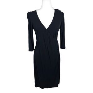 Margaret O'Leary Little Black Dress Women Medium Surplice Quarter Sleeve Solid
